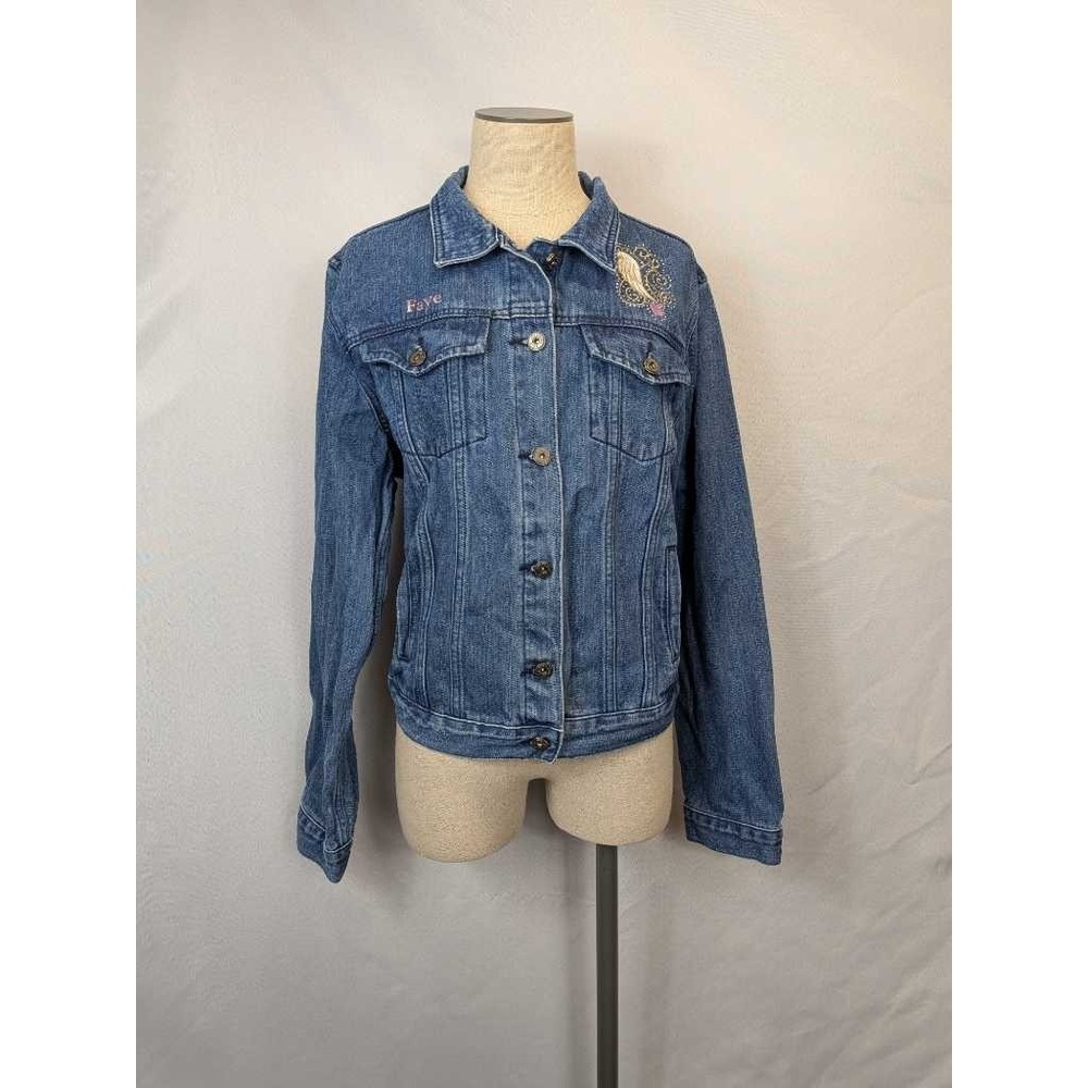 Women's Danbury Denim Jacket Size L Embroidered Wings‎ Heart Faye Jean